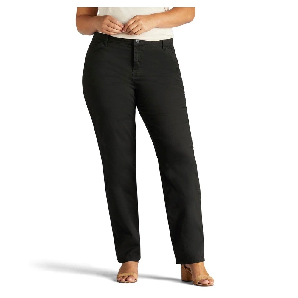 Lee Effortless Wash & Wear Black Relaxed Fit Straight Leg Pants 14W Petite NWT
